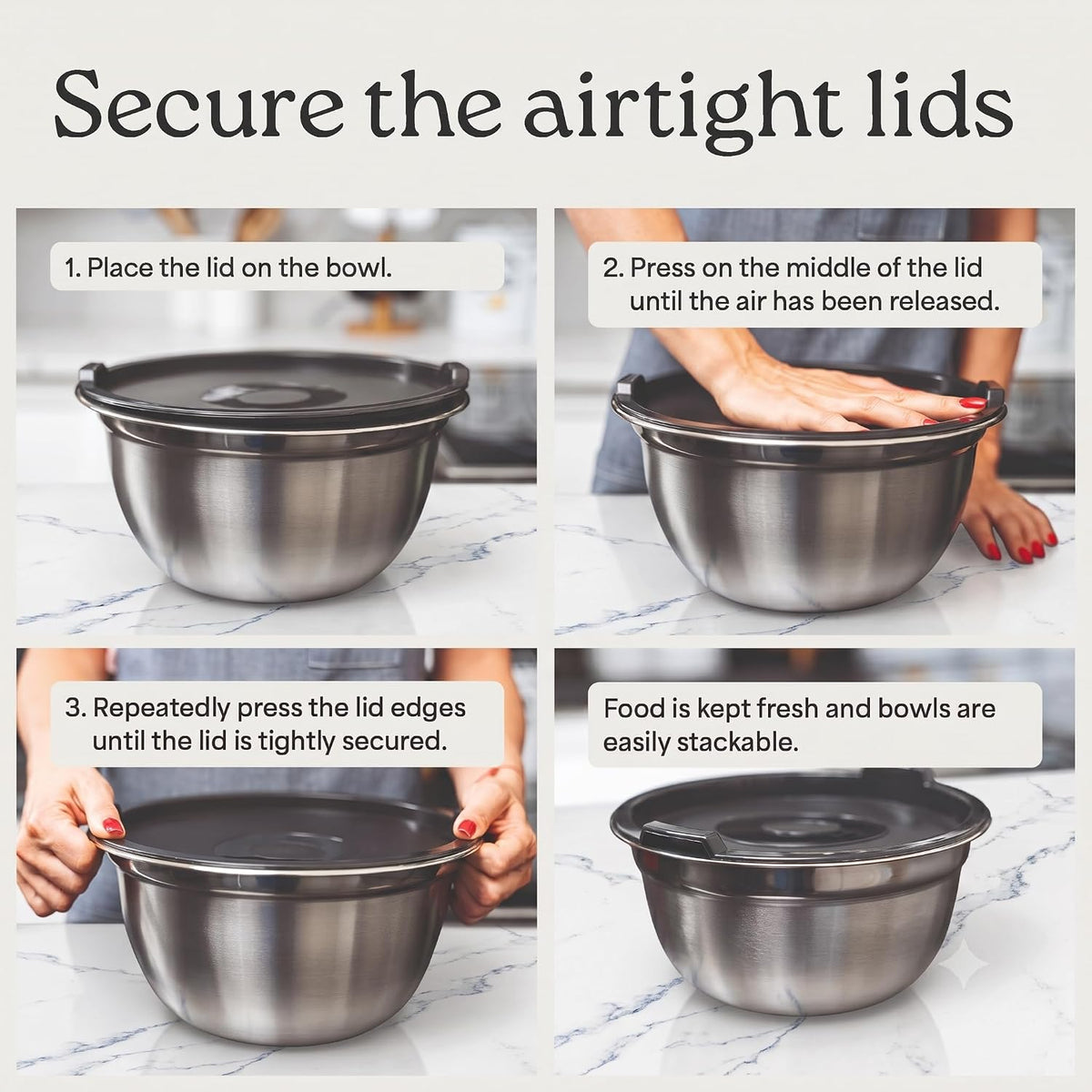 Stainless Steel Mixing Bowls with Lids, 5-Piece Nesting Set