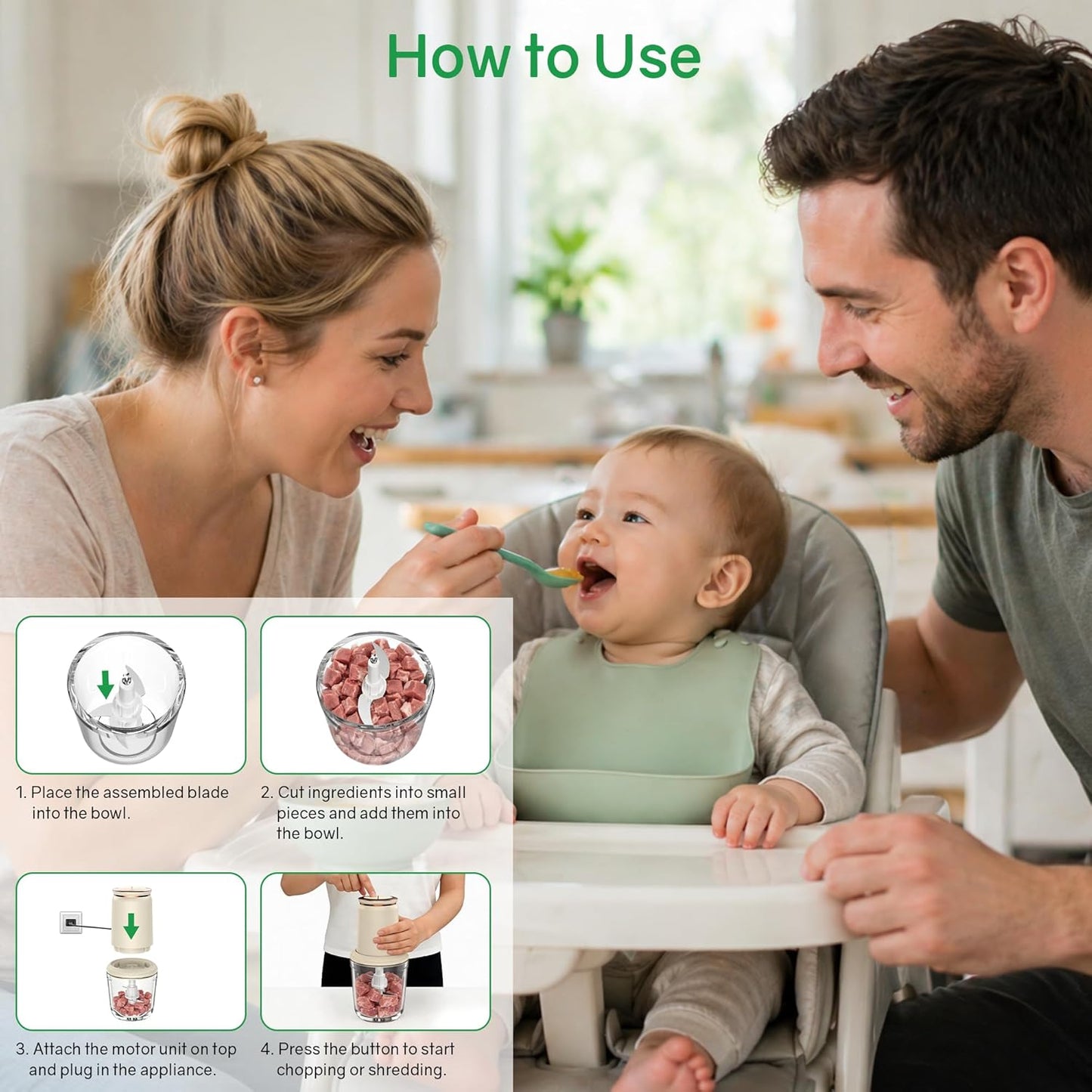 Glass Baby Food Maker,Mini Baby Food Blender and Puree Processor 20oz | 300W Small Baby Food Processor for Fruit Vegetable Meat,Quick Soft Food Prep,Chopping, Dicing, Mixing and Puree