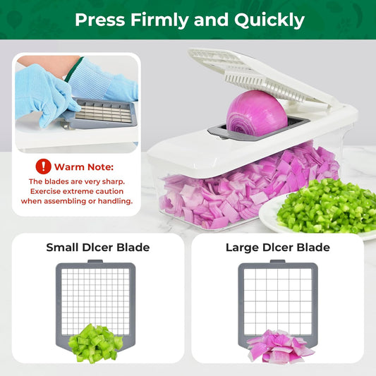 Vegetable Chopper Mandoline Slicer, 6 Blade Chopper, 10-in-1 Gray | Onion Potato Dicer, Veggie Cutter for Salad, Carrot, Cucumber Home Kitchen Gadgets Accessories Essentials(Grayish White)