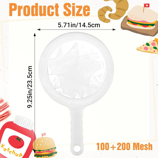 2 Pcs 9" Ultra-Fine Nylon Mesh Strainer, 100/200 Mesh, Fine Mesh Sieve Small Juice Strainer with Handle Yogurt Sieve Kitchen Plastic Colander Brine Shrimp Net for Nut Milk, Tea, Coffee, Honey, Wine