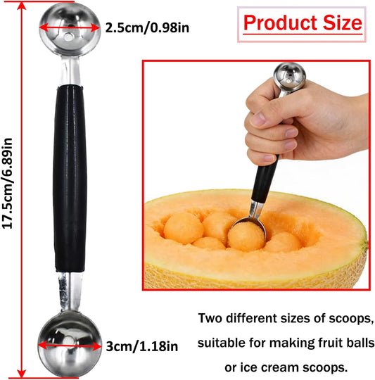 2 Pcs Double-Ended Headed Melon Baller Scoop,Stainless Steel Fruit Ice Cream Baller,Round Melon Balls Scooper for Watermelon/Ice Cream/Fruits/Sorbet/Meatballs