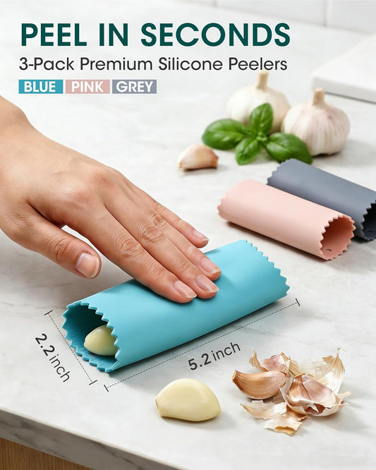 3-Pack Silicone Garlic Peeler Tube - Roller Garlic Stripper | Quick Skin Removal: Easily peels garlic cloves in seconds without leaving any garlic odor on your hands.