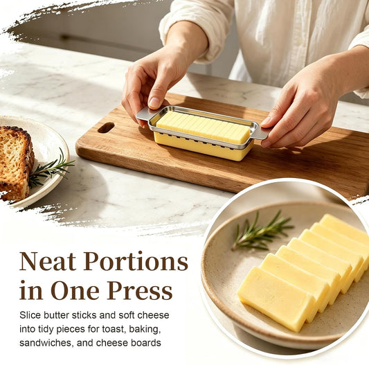 Butter Cutter and Cheese Slicer, Dishwasher-Safe Stainless Steel | Wire slicer for butter sticks, soft cheese, eggs, tofu, fruit, and lunch meat; ergonomic grip, easy cleanup