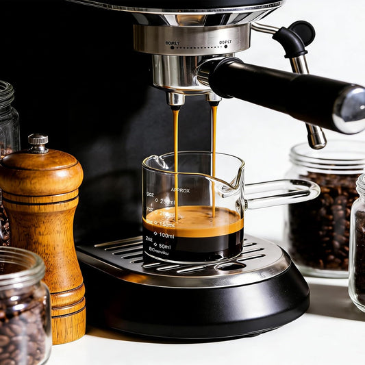 250ML/8.5OZ Espresso Glass Measuring Cup Triple Pitcher Milk Cup Espresso Cups with U-shape Handle Espresso Shot Glass with V-Shaped Mouth Clear Accessories Milk Frothing Pitcher (1)