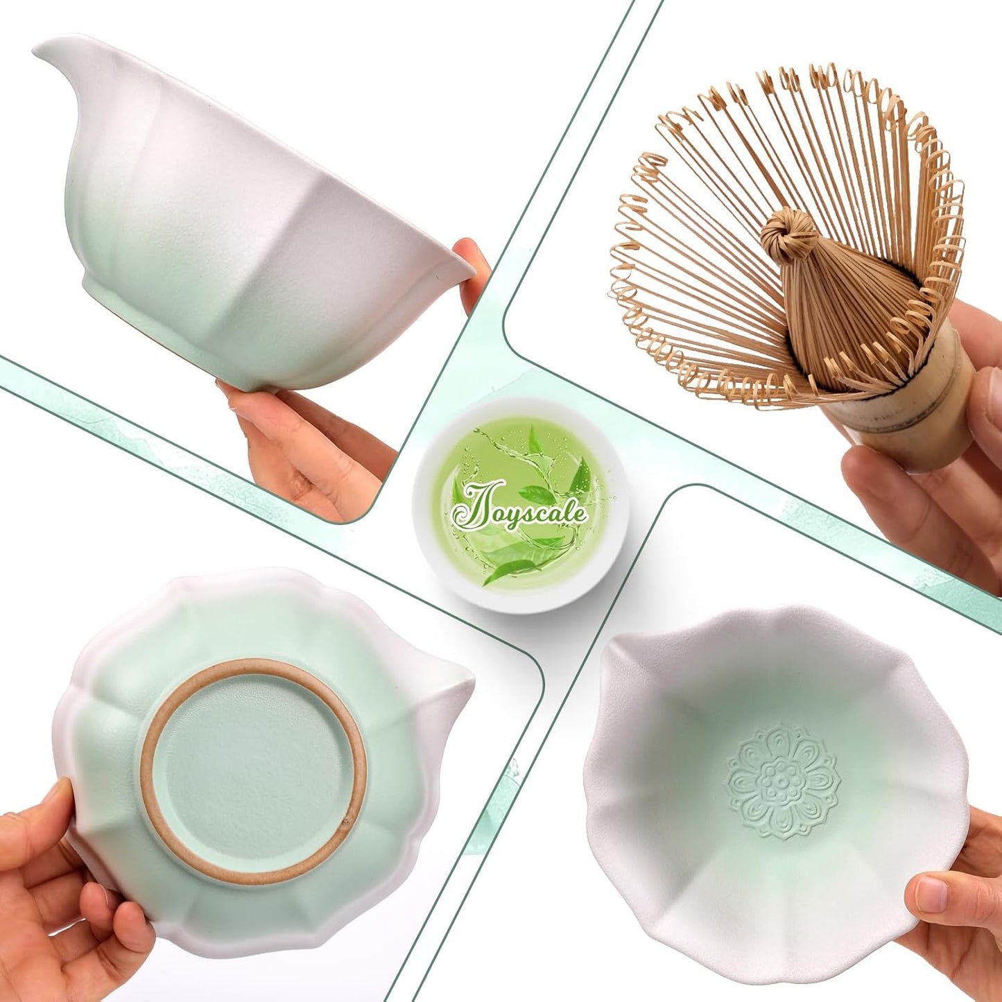 Joyscale Matcha Whisk Set, Matcha Set Whisk And Bowl, 8 Pcs Matcha Kit Set(Lotus Design), 11 OZ, Japanese Matcha Tea Set, Matcha Making Kit Gifts for Tea Lovers(Gradient Blue)
