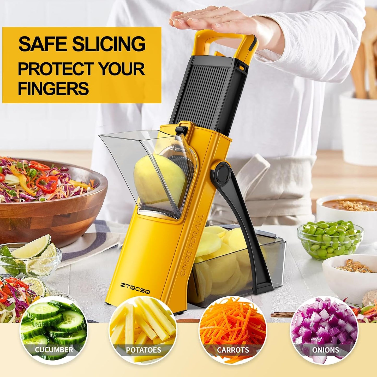 All in 1 Upgraded Version Safe Mandoline Slicer for Kitchen, Veggie Slicer | 0.1-8mm Adjustable Thickness/Potato Slicer/Rapid Prep Mandoline, Bigger Size, Detachable Blade, Cleaning Brush (Black Knight)