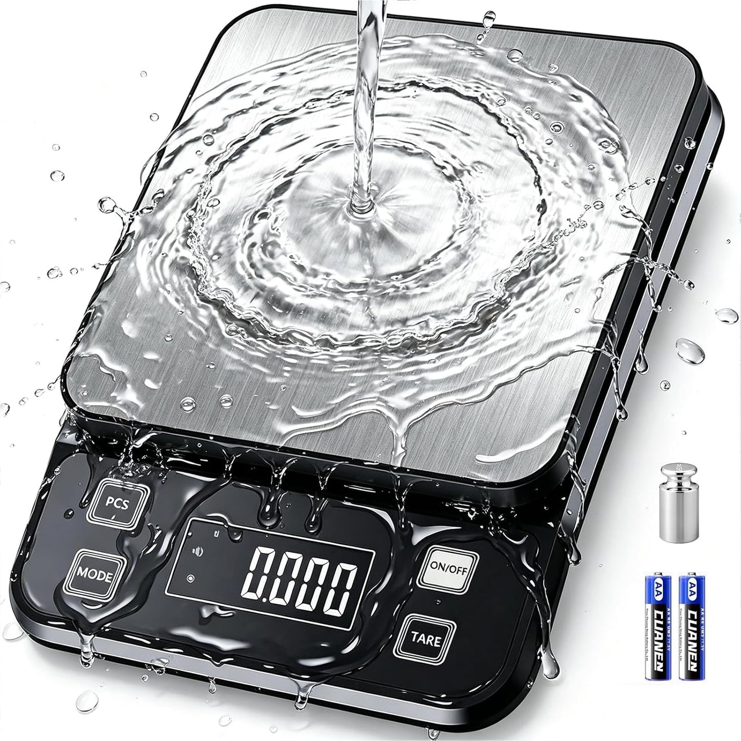 IPX7 Waterproof Food Scale 0.1g Precision Kitchen Scale, 10kg/22lb Digital Food Scale USB Rechargeable, Backlight Gram Scale Stainless Steel & Washable Digital Scale for Cooking, Baking,Weight Loss