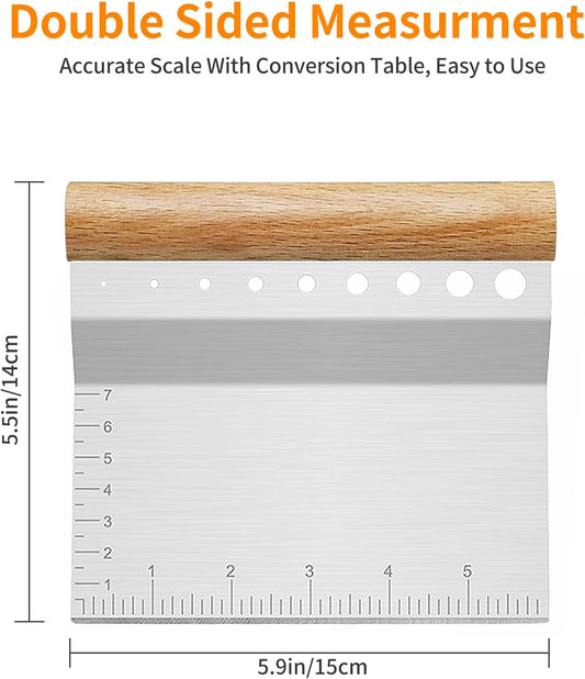 Dough Bench Scraper/Cutter/Chopper, 1 Pack | Stainless Steel Blade, Herb Stripper, Scale Ruler, Leaf Remover