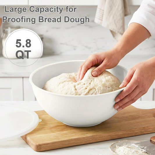 BoxedHome BPA Free Plastic Round Mixing Bowl with Lids, 12 Pack Nesting Bowls with Lids Set, Microwave and Dishwasher Safe Prep & Serving Bowls Great for Mixing, Baking, Serving (White, 12pcs)