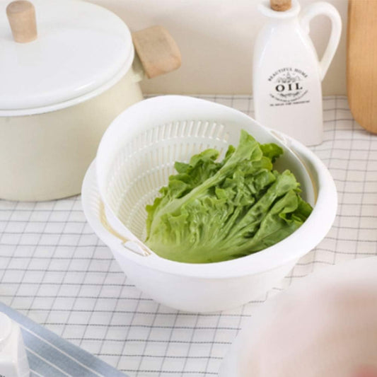 Colander Strainers for Kitchen, Fruit Cleaner Double Layer Drain Basket Fruit Vegetable Washing Bowl,Cleaning Bowl for Pasta Salad Berry Cleaning Mixing(white)