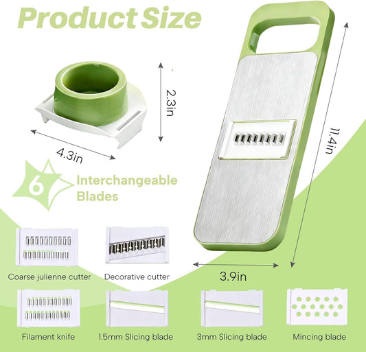 Safe Mandoline Slicer with Slide-On Hand Guard, 2026 Upgraded 6 in 1 Stainless Steel Vegetable Chopper, Multi Blade Potato/Onion/Garlic/Cucumber/Fruit Slicer, Kitchen Grater Food Cutter