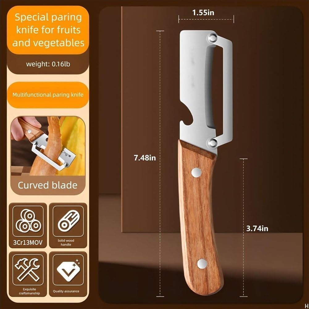 2PCS 2-in-1 Multifunctional Vegetable Peeler, Multifunctional Stainless Steel Peeler, Wooden Peeler, with Bottle Opener & Potato Fruit Pumpkins Kitchen Peelers with Kitchen Peeling Tool