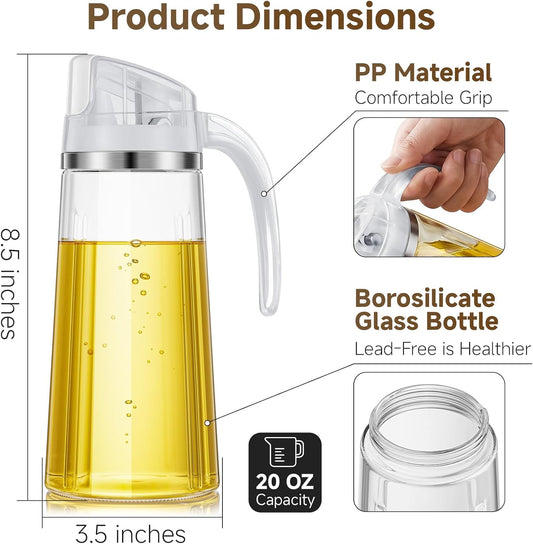 20oz Glass Oil Dispenser Bottle with Auto Flip Cap, White | Auto Flip Cap for One-hand Use, Leakproof Design, for Olive Oil/Vinegar/Cooking Oil, Kitchen Essential