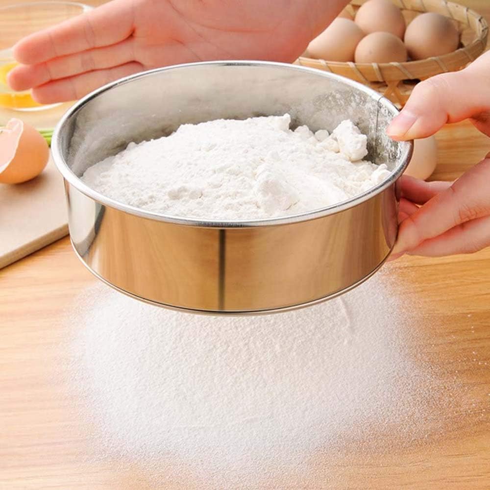 2 pack (60/40 Mesh) Professional 6/8/9.5 Inch, Round Flour Sifter for Baking - Flour Sieve Fine Mesh - Premium Rustproof Stainless Steel (8" (20 CM))