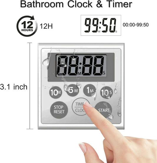 Digital Timer Waterproof Shower Timer Shower Clock Bathroom Kitchen Timer with Strong Magnet and Large LCD Display (Waterproof 7 Key)