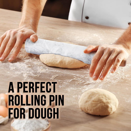 17-Inch Marble Rolling Pin With Stand - Polished Marble Rolling Pins For Baking With Long Beechwood Handle - Non-stick Roller Pin For Baking Pastries, Bread & Pizza