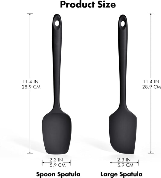 2 Pieces Silicone Spatula Set: Ironberry 600ΒΊF Heat Resistant Food Grade Cooking & Baking Utensils, Kitchen Flexible Nonstick Rubber Scraper for Scraping, Mixing, Scrambling, Flipping (Black)