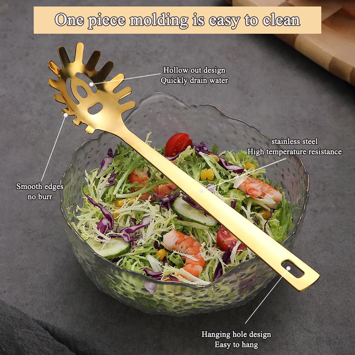 Spaghetti Spoon, Pasta Server, Stainless Steel Pasta Spoon with Teeth, One-Piece Metal Pasta Fork, Noddle Fork Kitchen Utensils, Heat Resistant, Dishwasher Safe, Easy to Clean