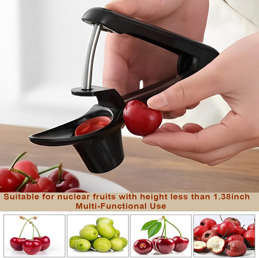 Cherry Pitter, Heavy-Duty Stainless Steel Olive and Cherry Pitters Corer Tool with Space-Saving Lock Design, Multi-Function Cherries Stoner Seed Remover Tool for Making Cherry Jam (Black)
