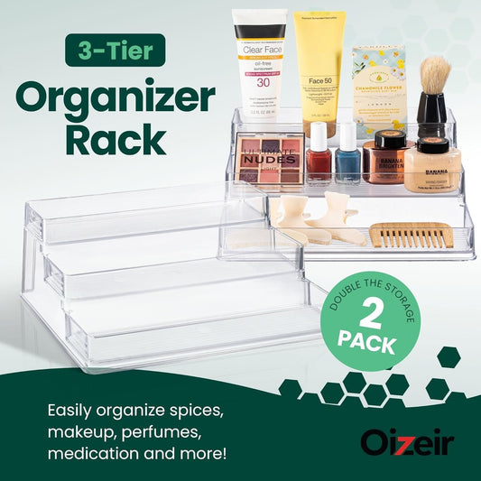 Clear Acrylic 3-Tier Spice Rack, Cabinet Pantry Organizer | Clear Acrylic Spice Rack Organizer, 3 Tiers, Deep Shelf, for Cabinet Pantry Countertop, Seasoning Condiment Storage