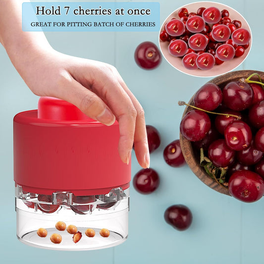 Cherry Pitter Tool , Olive and Cherry Pitters Corer Remover with 7 Individual Holes, Fruit Pit Remover for Cherry, Multi-Function Cherries Stoner Seed Remover Tool for Making Cherry Jam (Red)