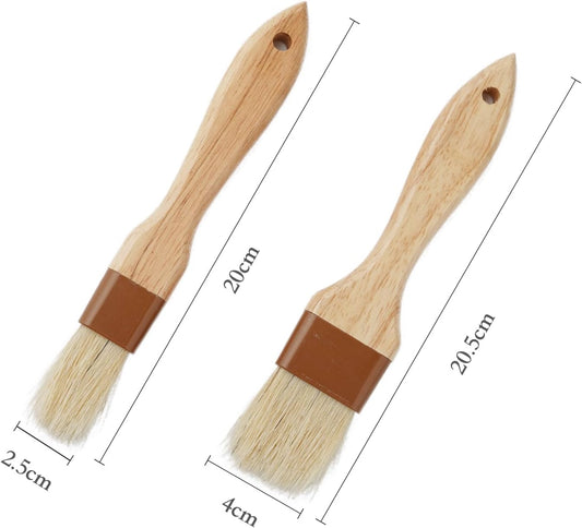 2Pcs Pastry Brushes for Baking Food Brush Basting Brush with Wooden Handle Cooking Brush for Oil and Sauce (1 Inch, 1.5 Inch)