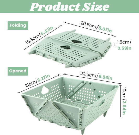 Collapsible Colander for Kitchen, Plastic Fruit Strainer Basket, Space-Saving Food Storage Drain Basket with Efficient Holes for Pasta, Vegetables, Berries Food Cleaning(COLOR:Green)