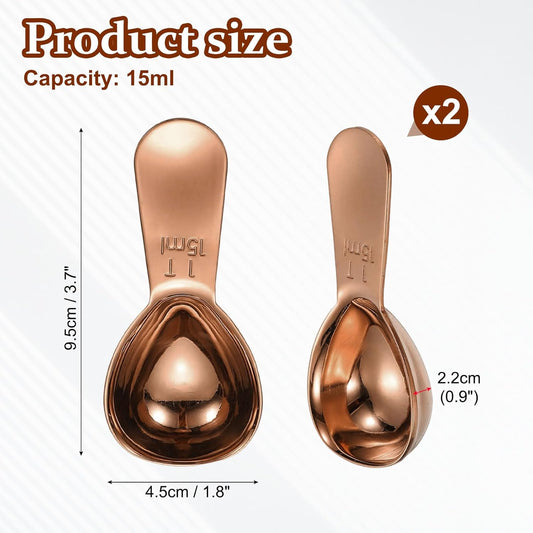 2Pcs Stainless Steel Coffee Scoop, 15ml Short Handle Measuring Spoon for Ground Coffee Tea Sugar Kitchen Gifts, Rose gold