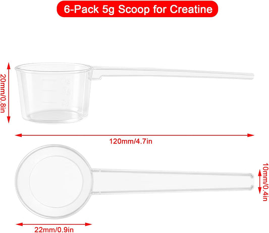 6-Pack 5g Scoop for Creatine – White Measuring Spoons Calibrated for Creatine Monohydrate Powder – Accurate 5 Gram Portion Scoop for Supplements, Pre-Workout, Gym, and Fitness