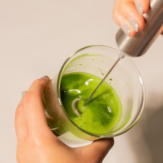 Modern Matcha Starter Set | Electric Matcha Whisk and Milk Frother with Single and Double Frother Head, Stainless Steel Spoon, Stainless Steel Sifter