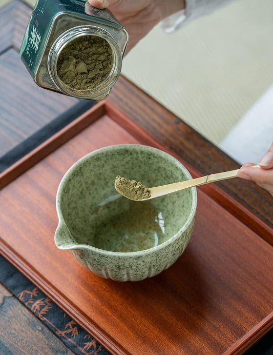 Matcha Set - Match Bowl and Whisk, 15 OZ Matcha Whisk Set | Matcha Scoop | Matcha Whisk Stand (Chasen Holder) - 5pc Perfect Matcha Kit for Matcha Tea Ceremony (Mottled Green)