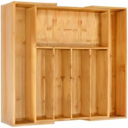 VaeFae Bamboo Kitchen Drawer Organizer, Medium, Natural | Kitchen Utensil Holder, Multi-Function Drawer Storage,38 cm D x 29.2-45.7 cm W, 5-7 Slots, Natural