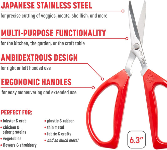 Original Unlimited Kitchen Scissors All Purpose Kitchen Shears With Comfortable Handles, Red