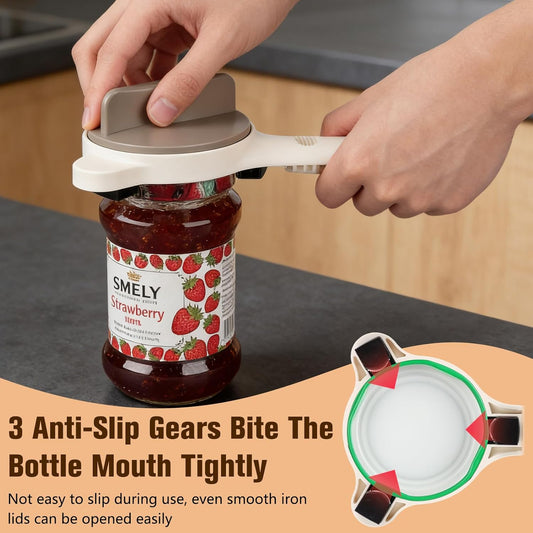 4 in 1 Multi-Purpose Jar Opener,Magnetic Stainless Steel Can Opener with Ergonomic Handle,Multi Size Lid Tool for Jars Cans Wine Bottles, Home Kitchen Helper(Beige)