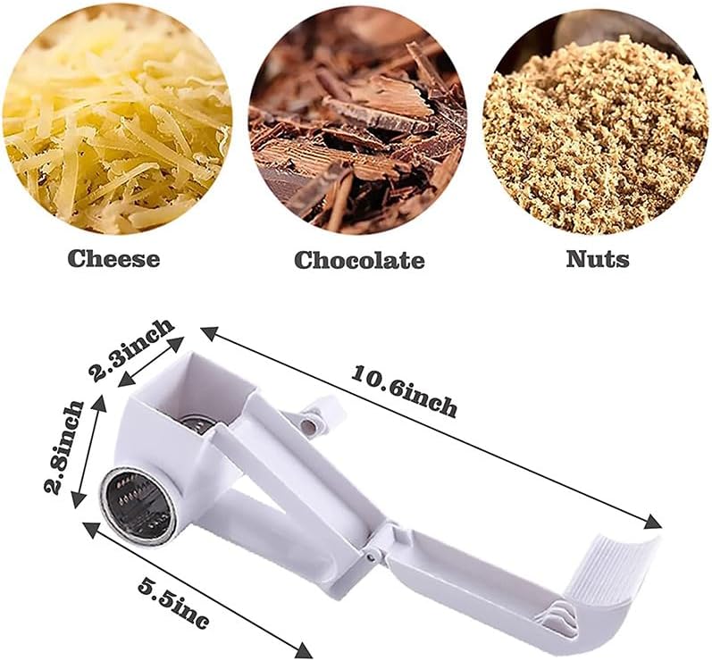 Olive Garden Rotary Cheese Grater with 2 Stainless Steel Drums for Hard Cheese, Parmesan,Nuts, Chocolate White