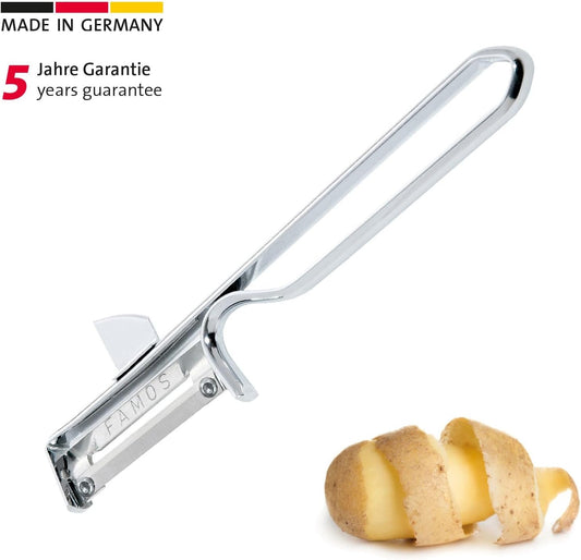 Swivel Vegetable & Fruit Peeler (Famos) with Stainless Steel Blade, Precision Swivel Kitchen Peeler with Integrated Potato Eye Remover, Potato Peeler, Apple, Lemon & Others