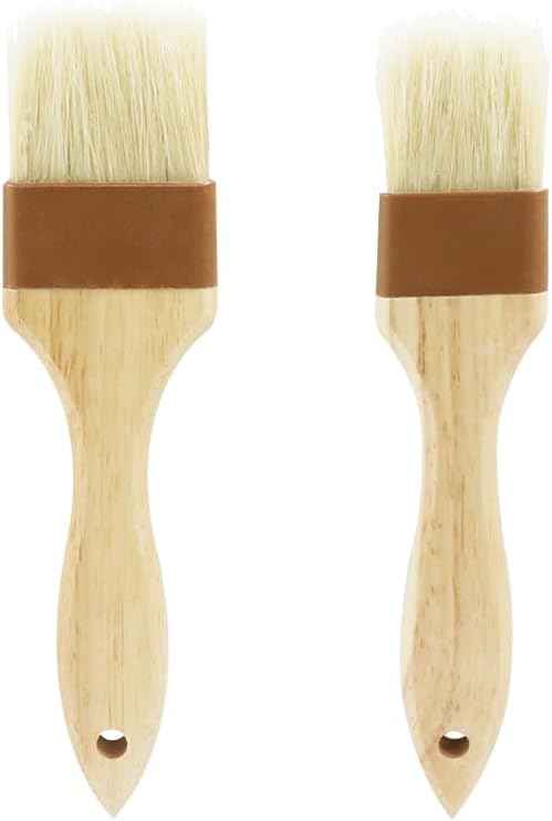 2 PCS Basting Brush, Natural Bristle Pastry Brush | Wooden Handle, For Baking & BBQ, Easy Clean Butter Brush, Sturdy Kitchen Culinary Utensil, 1 1/2 Inch, 2 Inch