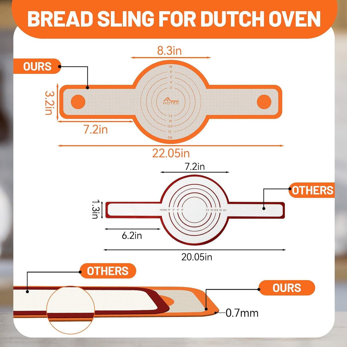 2 Pcs Silicone Bread Sling for Dutch Oven, 0.7MM Thickened Heat Resistant to 500°F Non-Stick Baking Mat with Long Handle Easy to Transfer Sourdough Bread, Dutch Oven Liners Baking Supplies