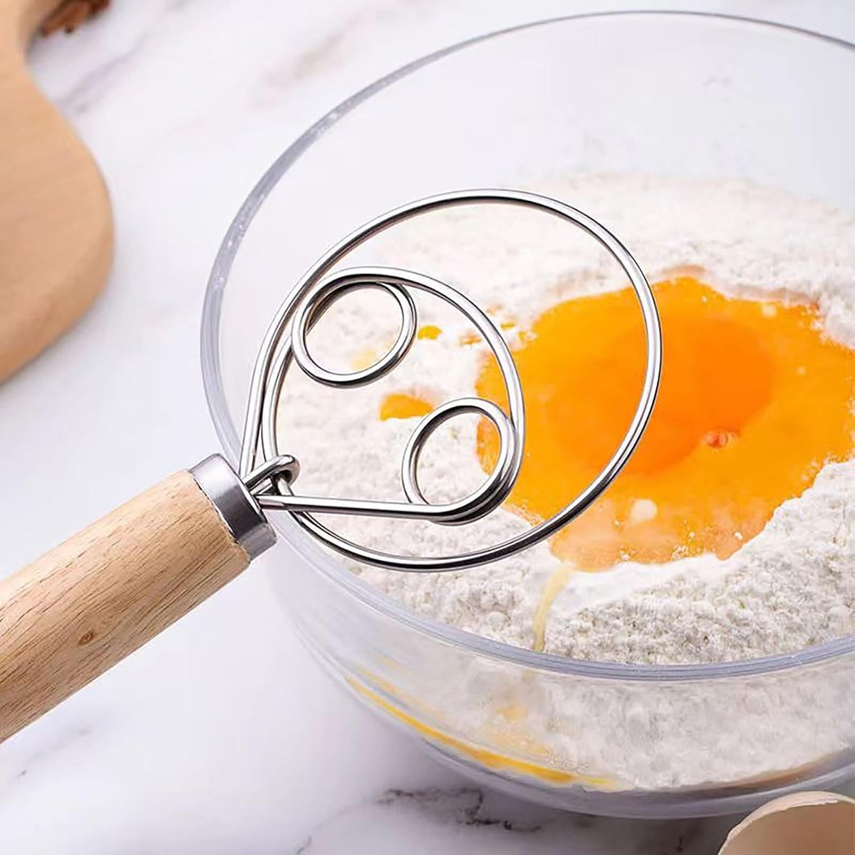 Flour Mixer, 13.1 Inch Length Stainlss Steel with Wood Handle for Dough Mixer Butter Cutter Baking (1)