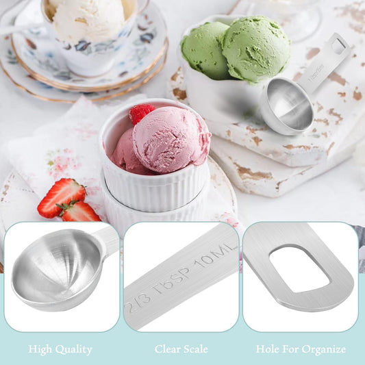 2Pcs Stainless Steel Measuring Spoons, 2/3 Tbsp | 2 Tsp | 10 mL | 10 cc, Metal Single Measuring Spoon, For Coffee Powder, Grains & Loose Tea