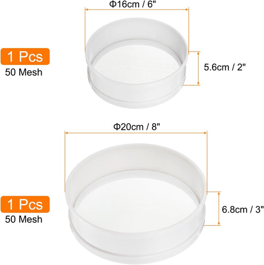 Stainless Steel Flour Sifter, 2 Pcs 6Inch and 8Inch 50 Mesh Round Sifter Flour Sieve Mini Fine Mesh for Baking Cake Bread, White