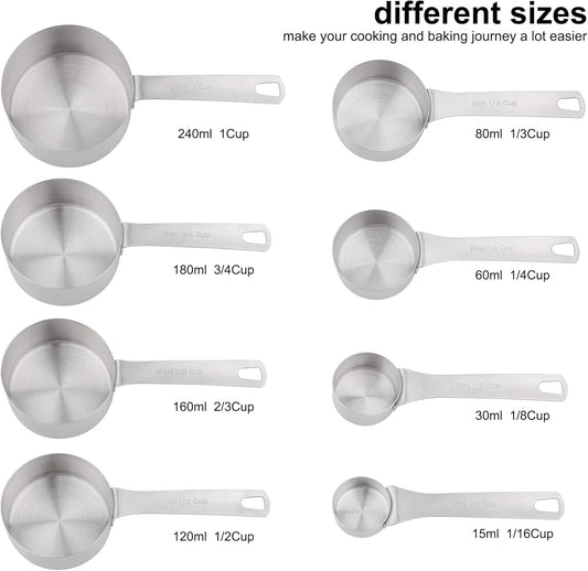 Measuring Cups Set, 18/8 Stainless Steel Measuring Cups for Dry & Liquid, Metal Measure Cups With Bonus Magnetic Conversion Chart for Kitchen & Baking