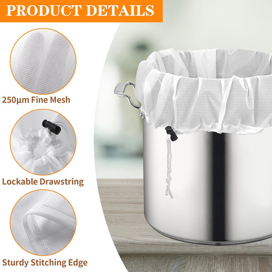 2 Pack Brew Bags 26x22 Inch 250 Micron Reusable with Drawstring for Beer | durable polyester with reinforced stitching, reusable and fits kettles up to 17 inches