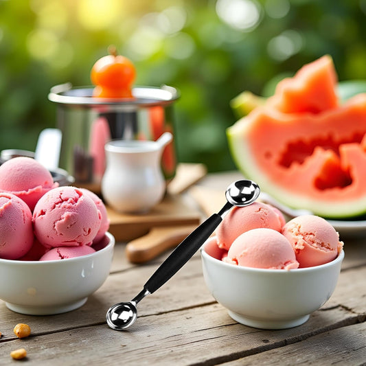 2 in 1 Black Stainless Steel Melon Ballers Melon Scoop,Double-Sided Fruit Melon Baller Spoon, Suitable Watermelon Cantaloupe Ice Cream Comfortable Non-Slip Grip,Kitchen Utensils and Gadgets