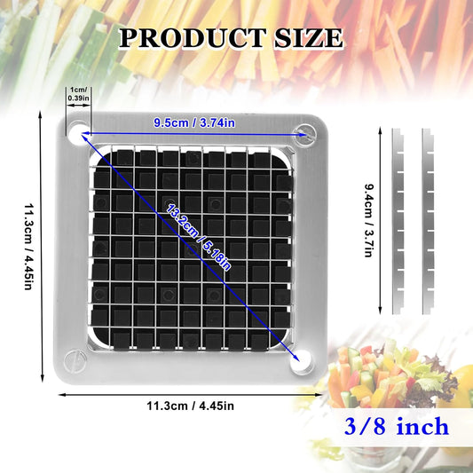 3/8" Replacement Dicer Chopper Blade with Pusher Block | Stainless Steel Commercial Vegetable Chopper Blade, French Fry Cutter for Fruit Onion Dicer Tomato Dicer Replacement Blade