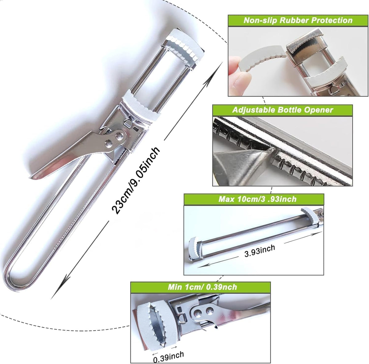 2-Pack Adjustable Stainless Steel Jar Opener, Multifunctional Jar Opener for Weak Hands, Seniors with Arthritis, Includes Keychain Opener and Anti-slip sleeve, Opens Jars, Bottles, Containers Easily