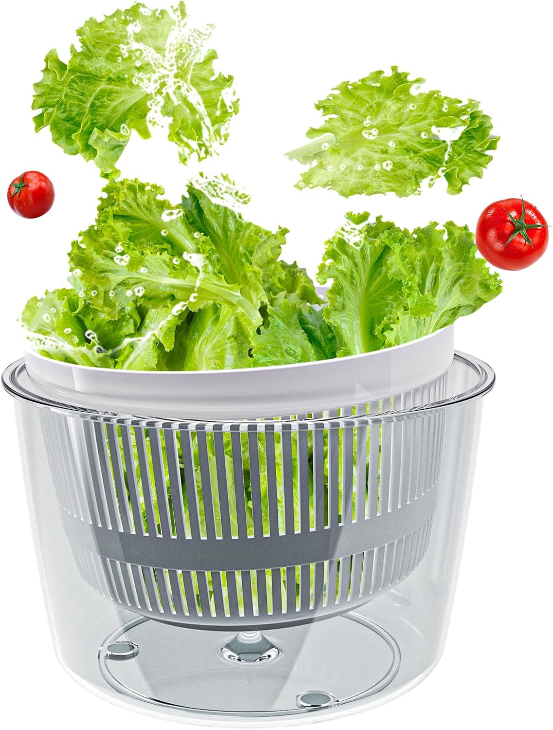 Salad Spinner Lettuce Spinner, Wash, Spin & Dry Salad Greens, Vegetable Washer Salad Dryer With Rotary Handle for Fruits & Vegetables, High Efficiency Vegetable Spinner Kitchen Gadget 3Qt White