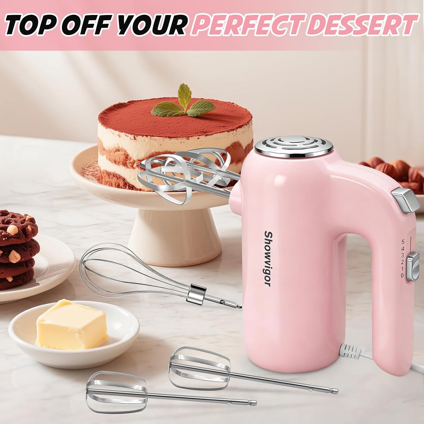 Hand Mixer, 5-Speed Electric Whisk with Turbo Boost Includes 5 Stainless Steel Attachments - Great Stand Mixer Alternative for Baking Cakes, Bread & More