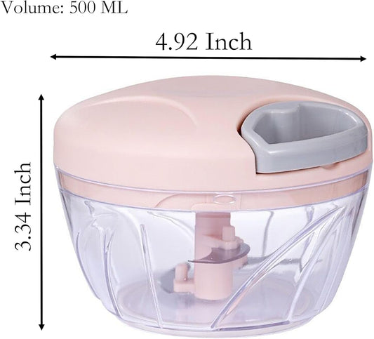 Manual Garlic Chopper, 500Ml Pink Cover ABS Resin Hand Pull String Chopper for Crushing Vegetables and Spice (Pink)