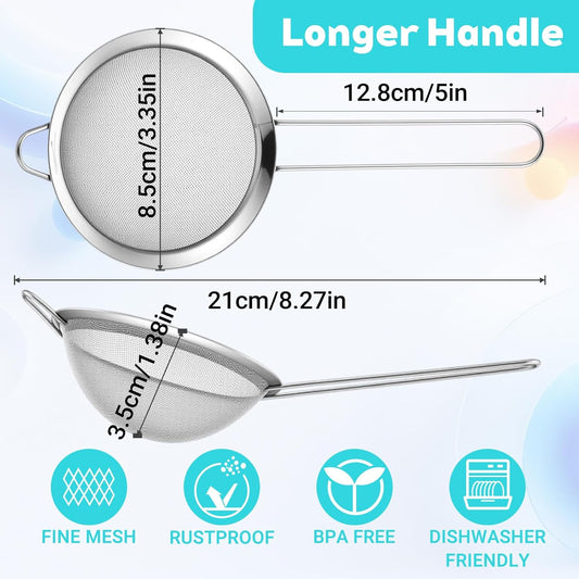 20packs Small Fine Mesh Strainer with Handle 3.3" Stainless Steel Tea Strainers Conical Hand Strainer for Kitchen Juice, Bar Cocktail, Cafe Tea, Coffee Drinks (Silver)